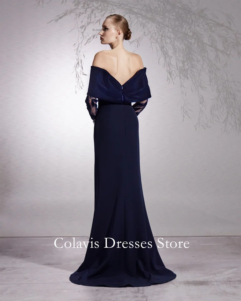 OIMG Side Seam Blue Ball Dress Saudi Arabian Womens Shoulder Custom Dress with Cape Town Occasion Formal Party Dress 250103
