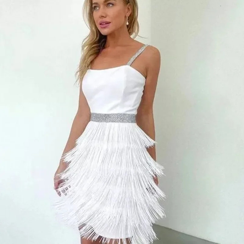 Womens Dresses Tassel Sexy Low Cut Suspender Sleeveless Midi Party Dress 2024 Summer Fashion 250103