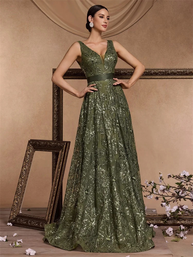 Lucyinlove Sexy Deep V-neck Sparkling Blue Evening Dress Elegant V-back Wedding Party Long Ball Cocktail Dress 250103