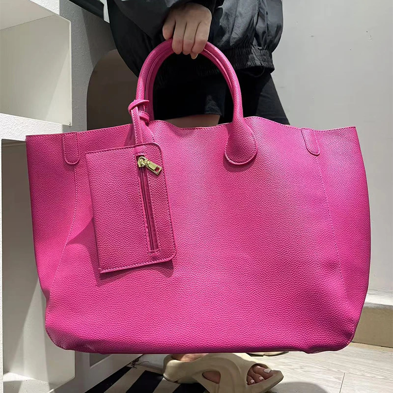 Fashion Womens Soft Leather Tote Bag Large Capacity Candy Color Trend Handbag Shoulder Bag Shopping Travel Big Bags With Purse 250102