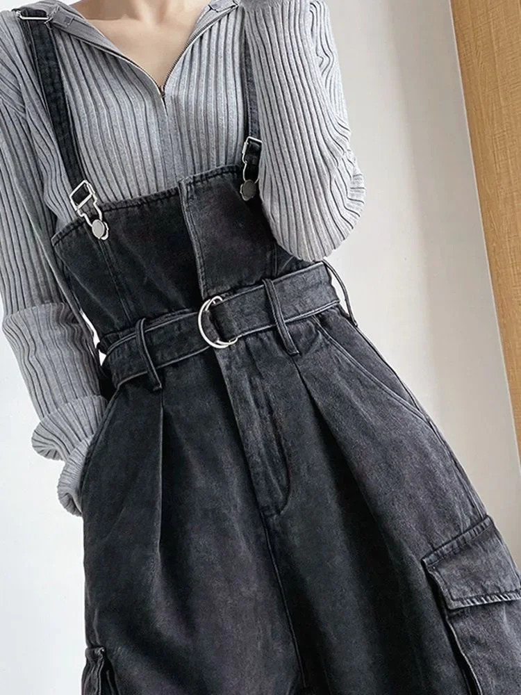 Sexy Denim Overalls Women Vintage Streetwear Jumpsuits Female Korean Fashion Straight Loose Wide Leg Casual Jeans Pants 241230