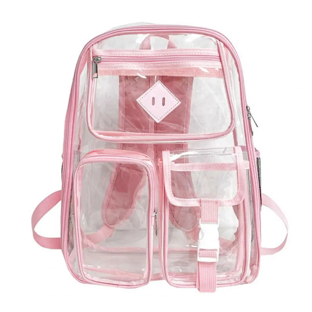 Large Capacity Transparent Backpack Casual Zipper Waterproof Clear Backpack School Bag Visible Pvc Backpack Travel Reinforced 250102