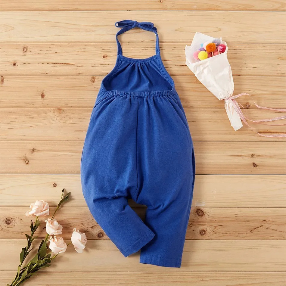 2023 Baby Pants Kids Backless Straps Clothes Girls Lace Up Jumpsuit Children Summer Harem Overalls Candy Color Fashion Trousers 241230z