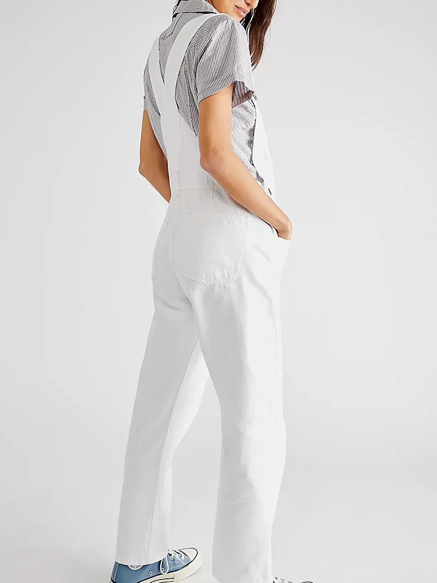 Women Spring Casual Wide Leg Denim Jumpsuits Loose Wide Strap Suspender Pocket Overalls Baggy Long Jeans Bib Pants Rompers 241230