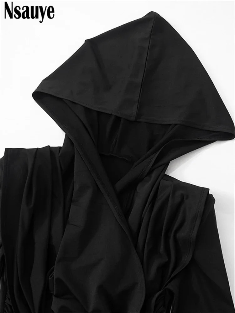 Nsauye Women Casual Basic Long Sleeve Y2K Sexy Club Hoodies Dress Maxi Winter 2024 Evening Party Elegant Fashion 250103