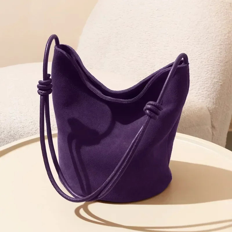 2025 New Tote Bucket Bolsos Mujer Vintage Handbag Shoulder Bags Commuter Drawstring Sac Femme Frosted Cowhide Leather Bolsas