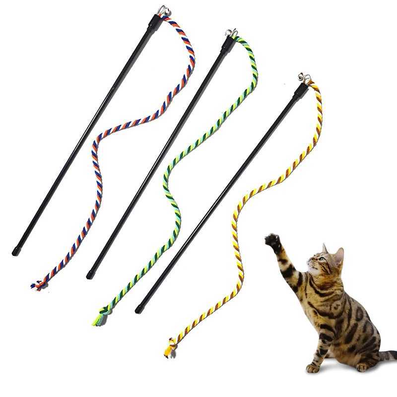 Cat Toy Interactive Teasing Rod with Rope for Cats to Chew and Chase Kitten Teaser Toy Pet Cats Wand Toys Stick Toy S251029