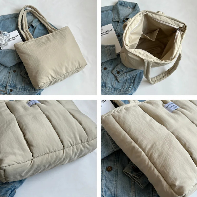 Fashion Cotton Padded Handbag Tote Bag Womens Satchel Female Shoulder Bags Quilted Shopper Bag Purse Bolsa Hobo 250102