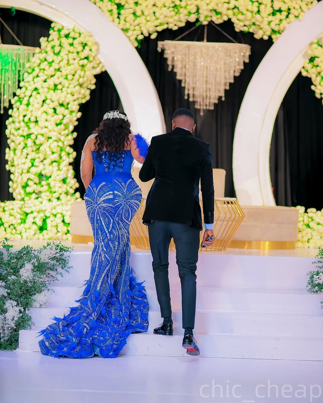 Royal Blue Mermaid Prom Dresses 2025 Beaded Cystals Feather Sequined Evening Formal Party Second Birthday Engagement Gowns Plus Size Dress For Special