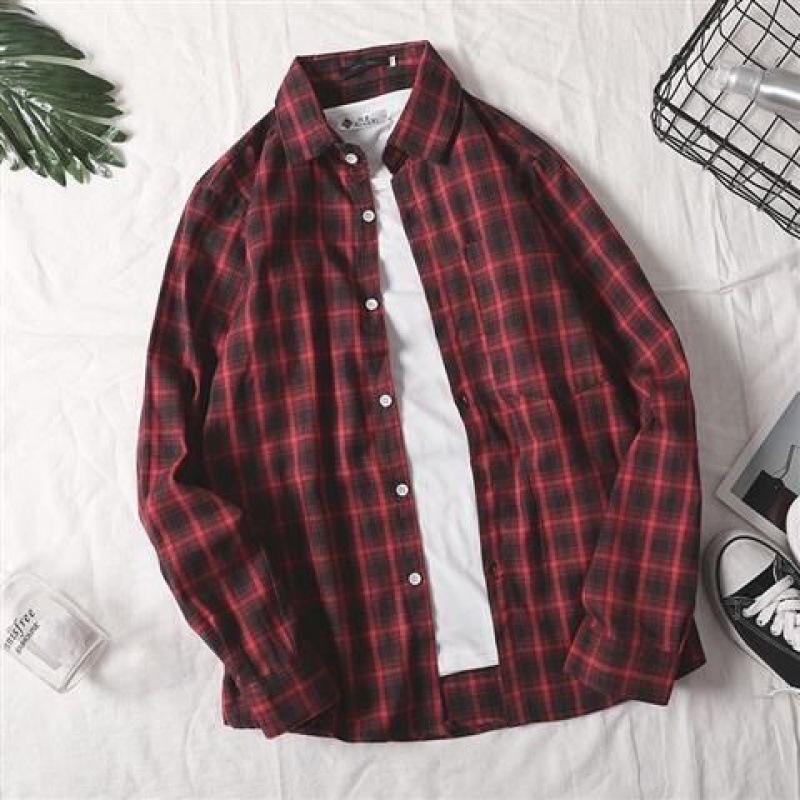 Colorful plaid couple plaid shirt jacket long sleeved inch shirt for teenagers Korean casual student handsome mens shirt