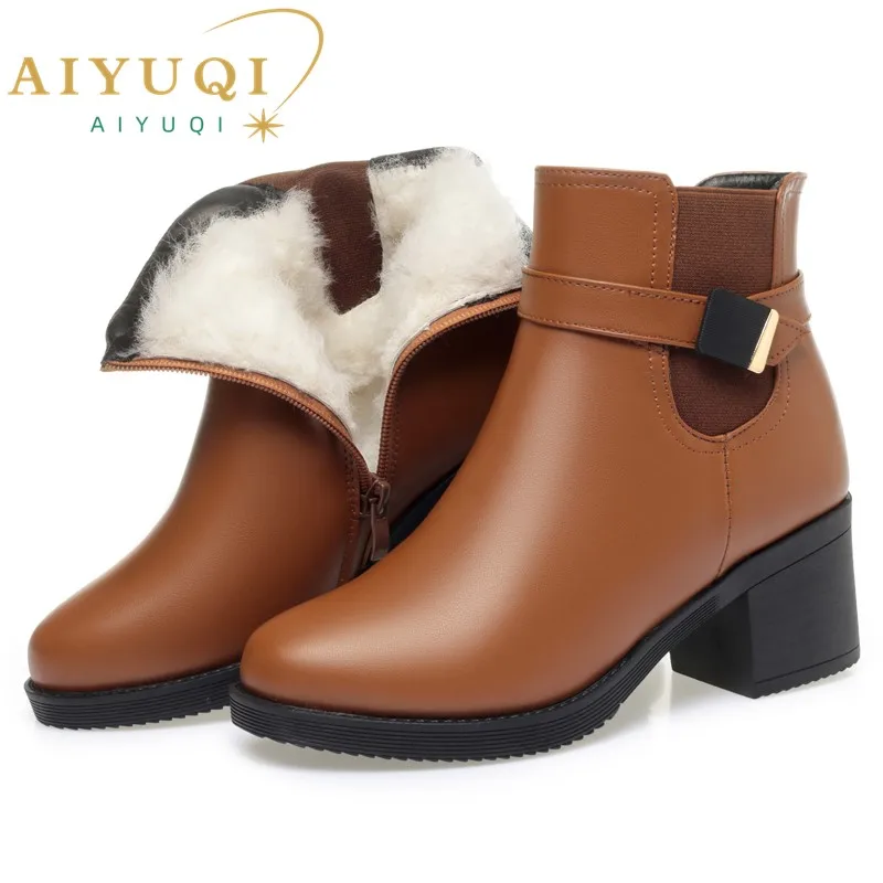 AIYUQI Women Dress Boots Genuine Leather Women Ankle Boots Large Size Natural Wool Women Winter Boots Shoes