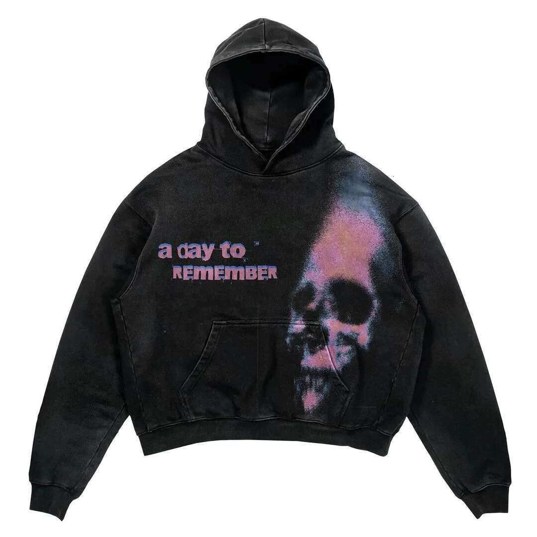 Distressed Silhouette Long-Sleeved Printed Slogan Loose Hooded Sweatshirt For Men And Women Autumn Couple Hoodies