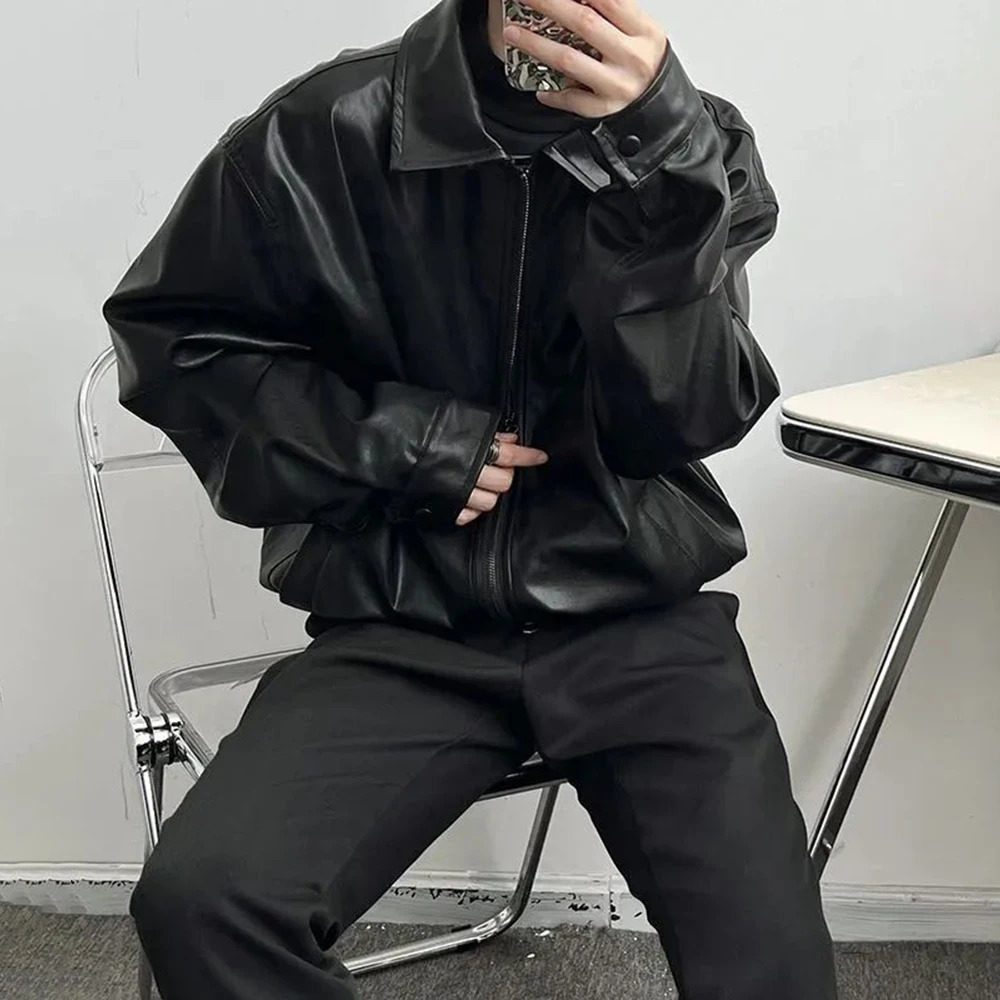 Mens Autumn And Winter Retro Leather Casual Loose Short Leather Jacket MenS Handsome And Elegant British Jacket Tops 250103