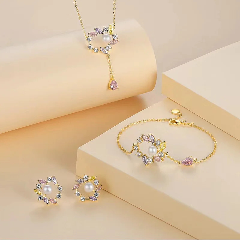 floral necklace for women with a high-end and luxurious fashionable and personalized bracelet earring set 250102