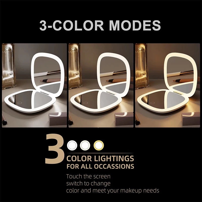 Custom Personalized High Quality LED Pocket Makeup 10X 5X Magnifiers Colorful Rechargeable Portable Make-Up Mirror 250103