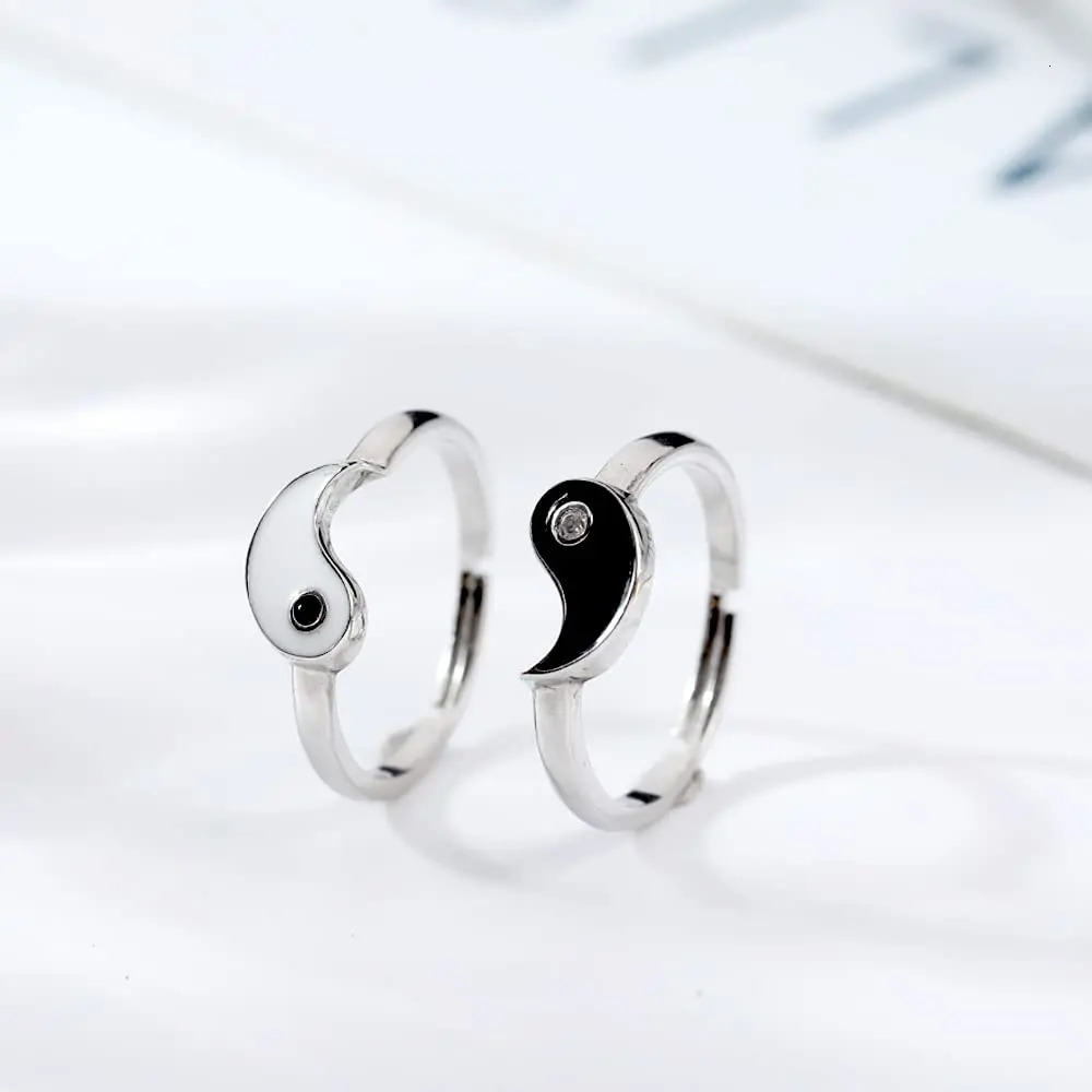 Creative Tai Chi Diagram of Yin Yang Open Rings for Couples Gift Pair Rings 250103