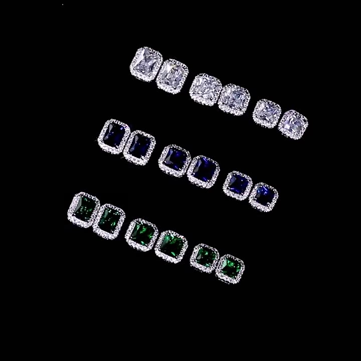 Handmade Sparkling Stud Earrings Luxury Jewelry 925 Sterling Silver Princess Cut Emerald Zircon CZ Diamond Party Elegant Women Wedding Earring Gift