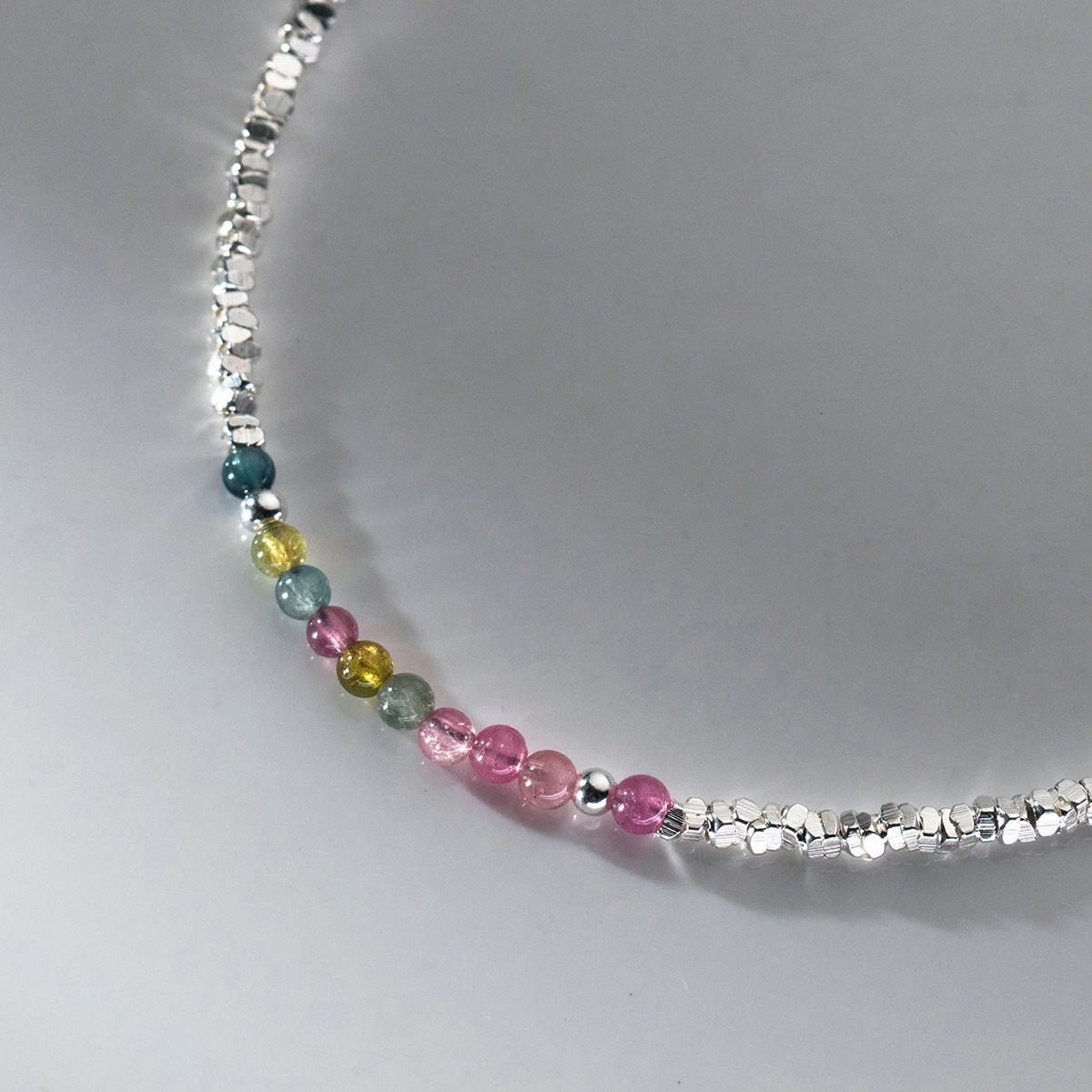 MODIAN 925 Sterling Silver Natural Colorful Beads Tourmaline Charm Bracelet Sweet Stackable Link Chain For Women Girls Jewelry 250102