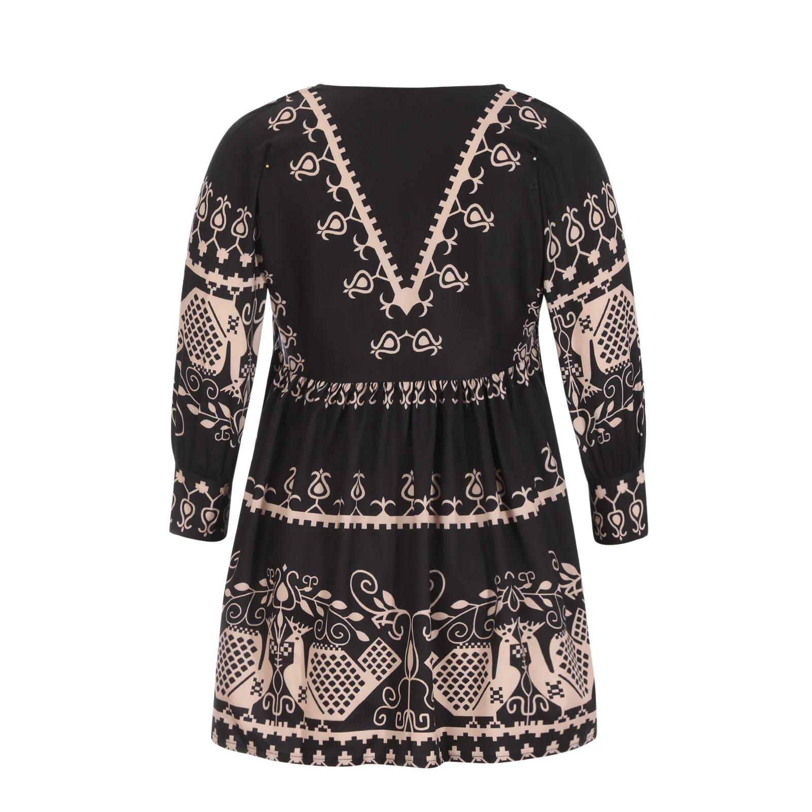 Summer Dress Bohemian Spring Womens Loose Full Body Printed Short Skirt V-neck Pulling Long Sleeve Dress 250103