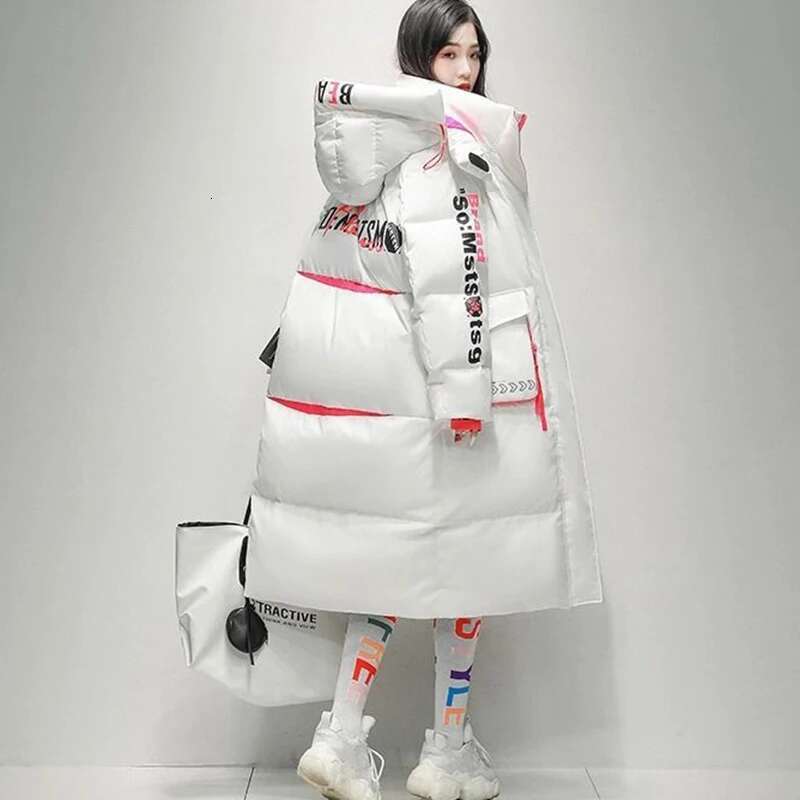 Winter Hooded X-Long 90% White Duck Coat Women Glossy Waterproof Thick Loose Outerwear Warm Parka Snow Down Jacket