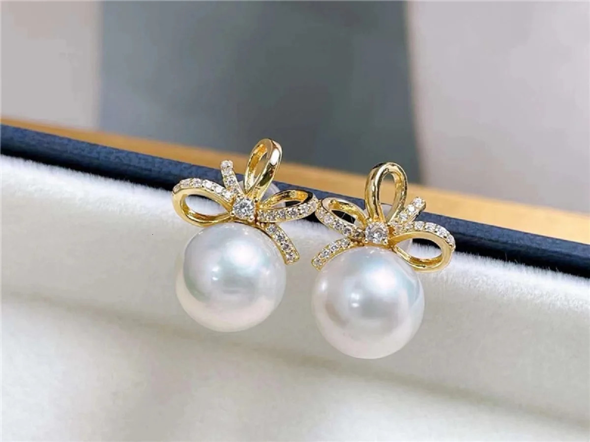 orgeous AA 10-9mm South sea 18K gold-plated bow style pearl pendant earring set 250102