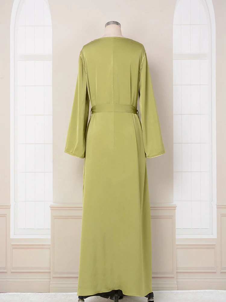 Lanmrem Elegant Party Long Dress Womens Diamond Splicing Round Neck Loose Dress Fashion 2025 Spring Style 32C721 250103