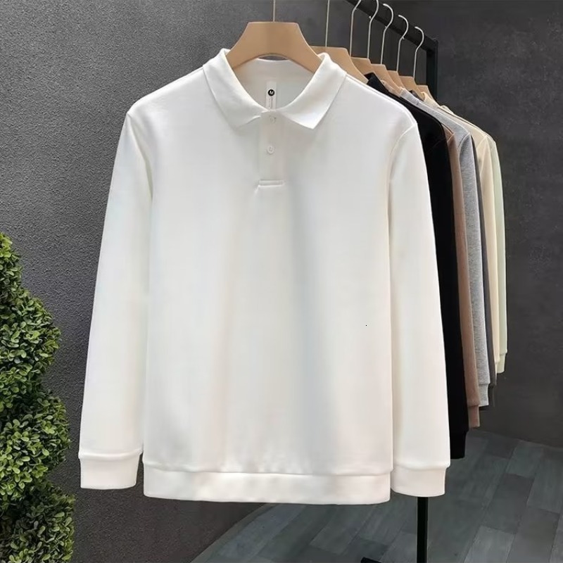 White long sleeved polo shirt mens trendy brand European goods 2023 new autumn top mens casual leading long sleeved T-shirt