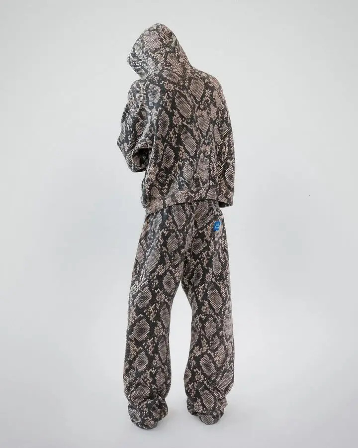 Vintage Leopard Camo Hoodie Sweatshirt Two Piece Set Y2K Mens Clothes Gothic Camo Hoodie Sweatshirt Gothic Lounge Set 250103