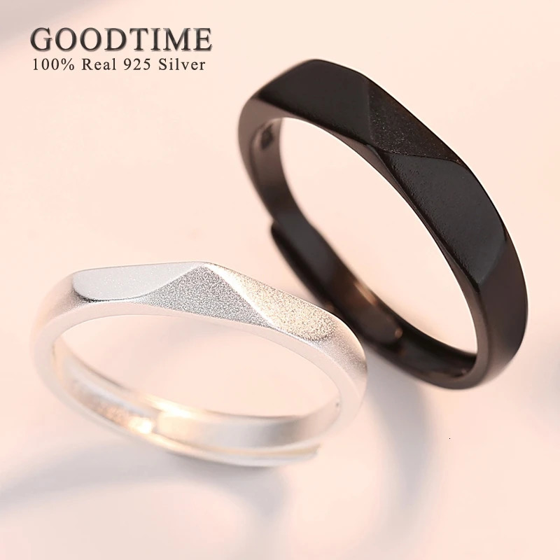Fashion Jewelry Sterling 925 Silver Rings For Lover Couple Gift Day And Night Simple Style Adjustable Wedding Engagement Rings 250103