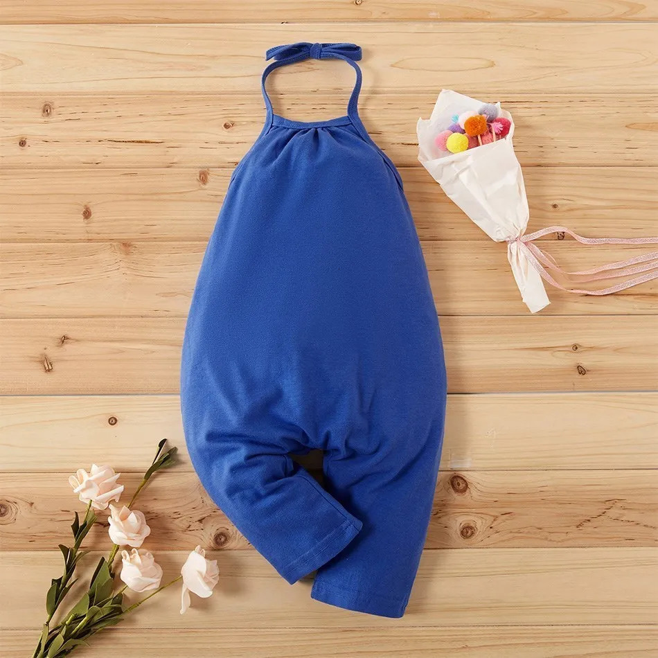 2023 Baby Pants Kids Backless Straps Clothes Girls Lace Up Jumpsuit Children Summer Harem Overalls Candy Color Fashion Trousers 241230z