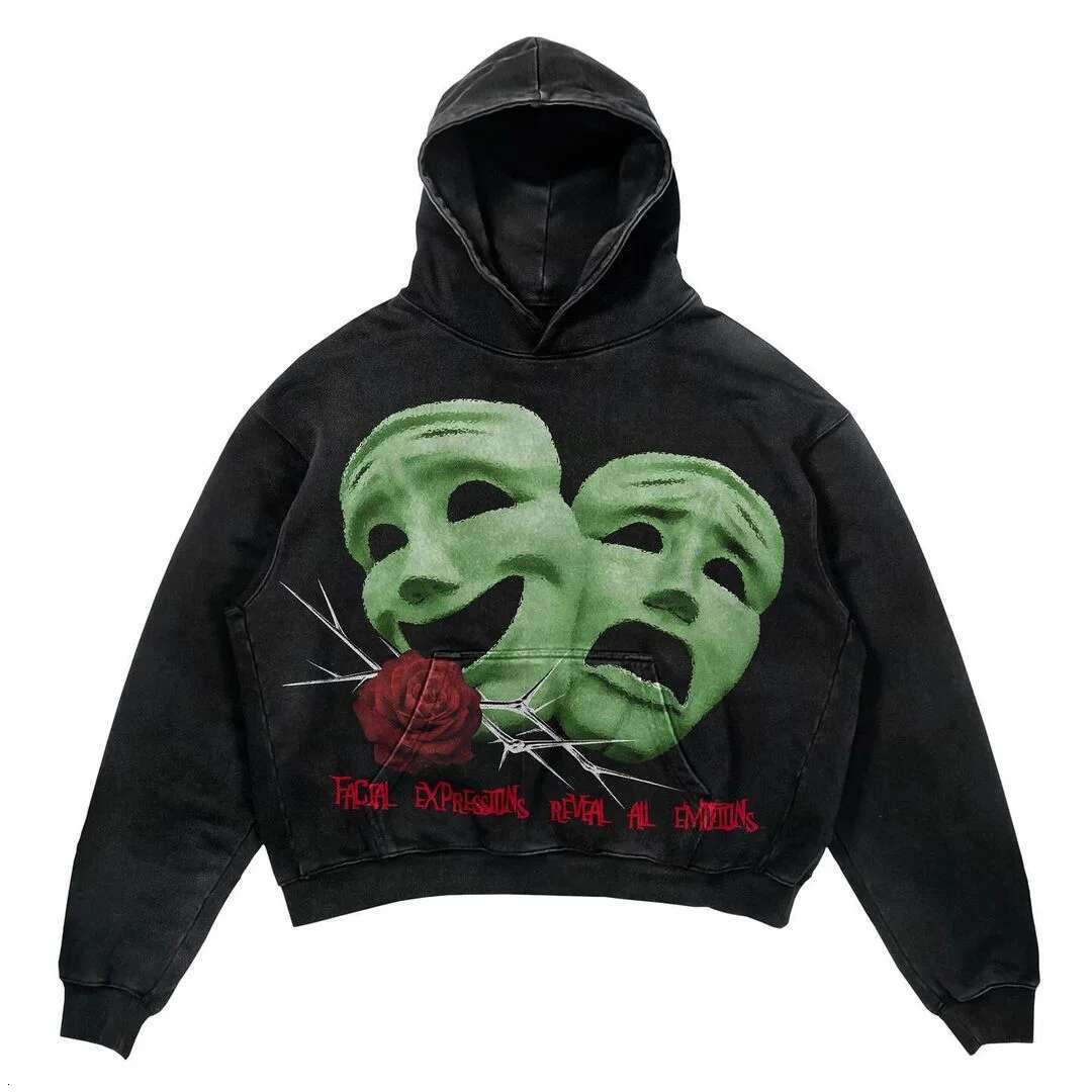 Distressed Silhouette Long-Sleeved Printed Slogan Loose Hooded Sweatshirt For Men And Women Autumn Couple Hoodies