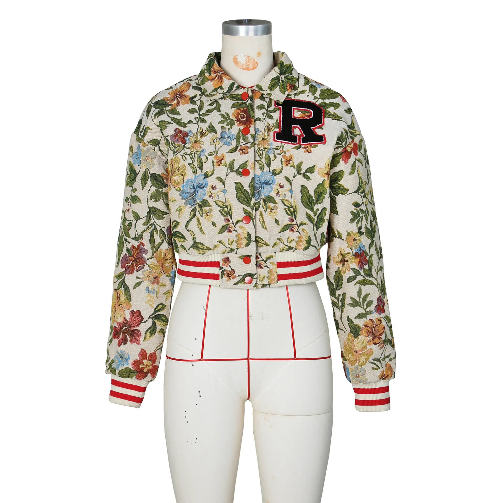 Leosoxs Flower Print Coat Crop Tops Women Autumn Lapel Long Sleeve Button Baseball Jacket Winter Warm Outerwear Streetwear y2k 250103