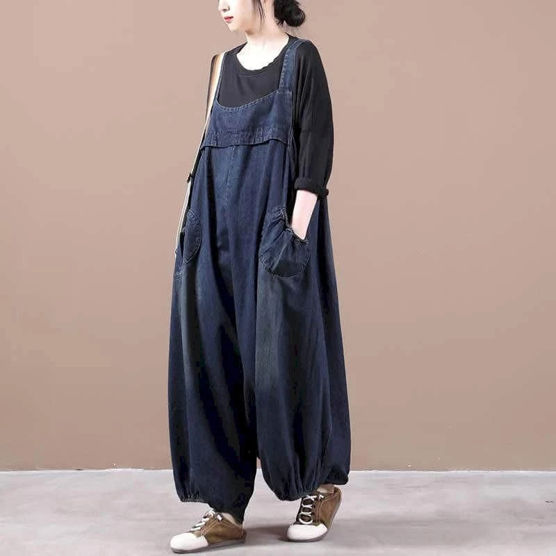 Oversized Denim Jumpsuits for Women Korean style Playsuit Wide Leg Pants Loose Trousers Overalls for Women Clothes One-piece 241230