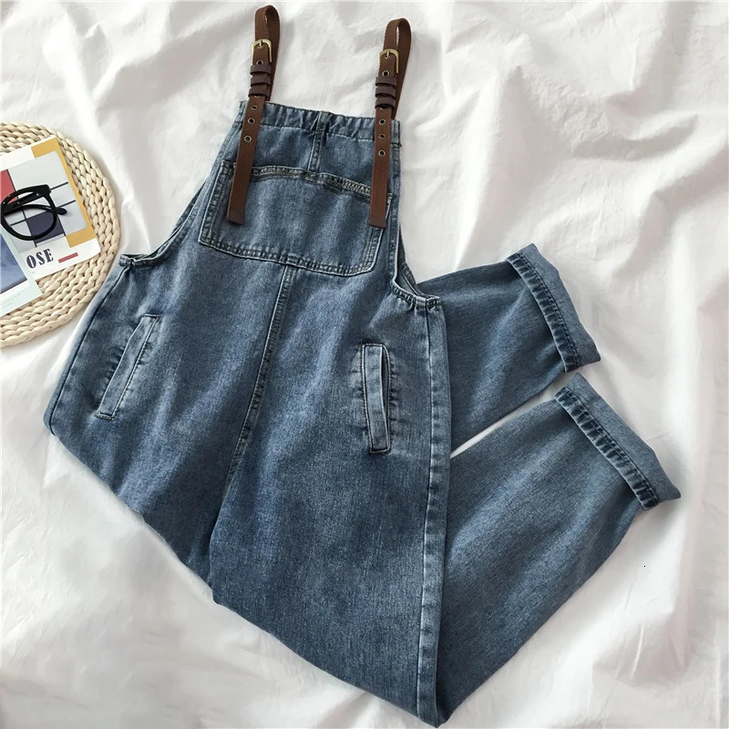 Women Denim Jumpsuits Vintage Blue Adjustable Straps Loose Straight Overalls Spring Autumn Female Casual Jeans 241230
