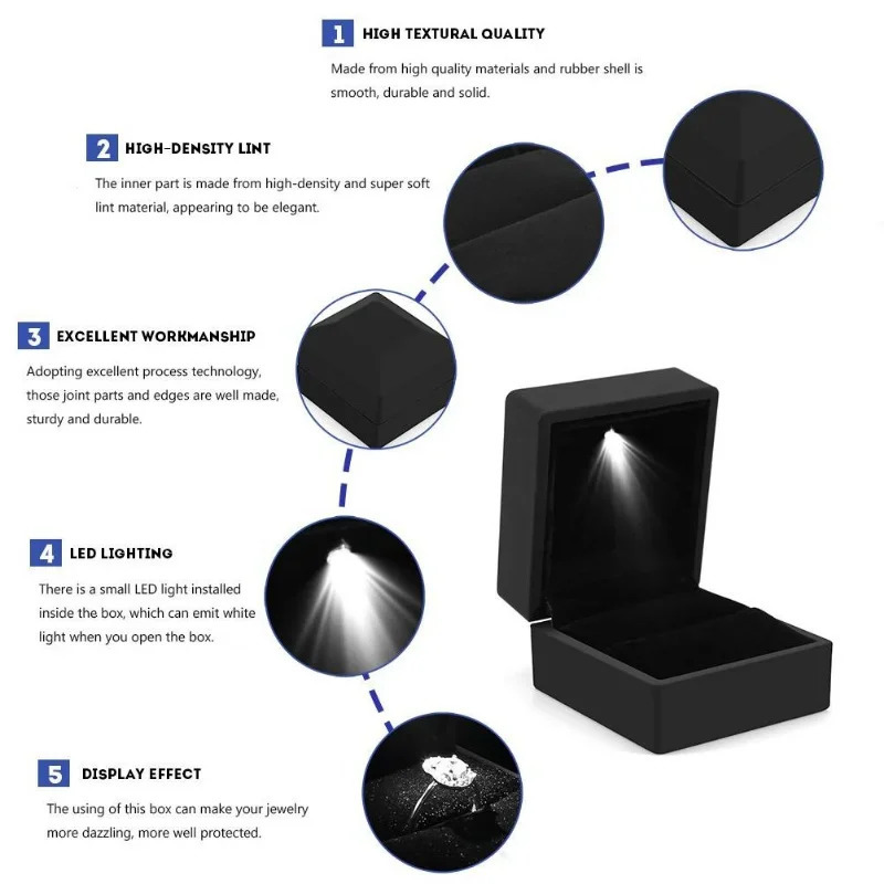 Jewelry Box with Light for Display Gift Earring Necklace Engagement Rings Case Packaging Showcase LED Boxes Cases 241225
