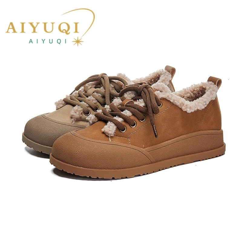 AIYUQI 2024 winter female shoes flat-soled velvet sneakers for women large size snow boots womens fur shoes 250103