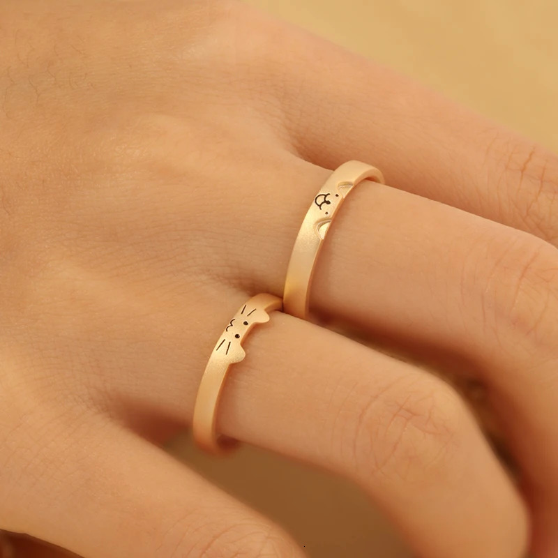 Handcrafted puppy kitten Cute Cat Dog S925 Sterling Silver Mens Womens Couple Rings Engraved Wedding Engagement Gift 250103