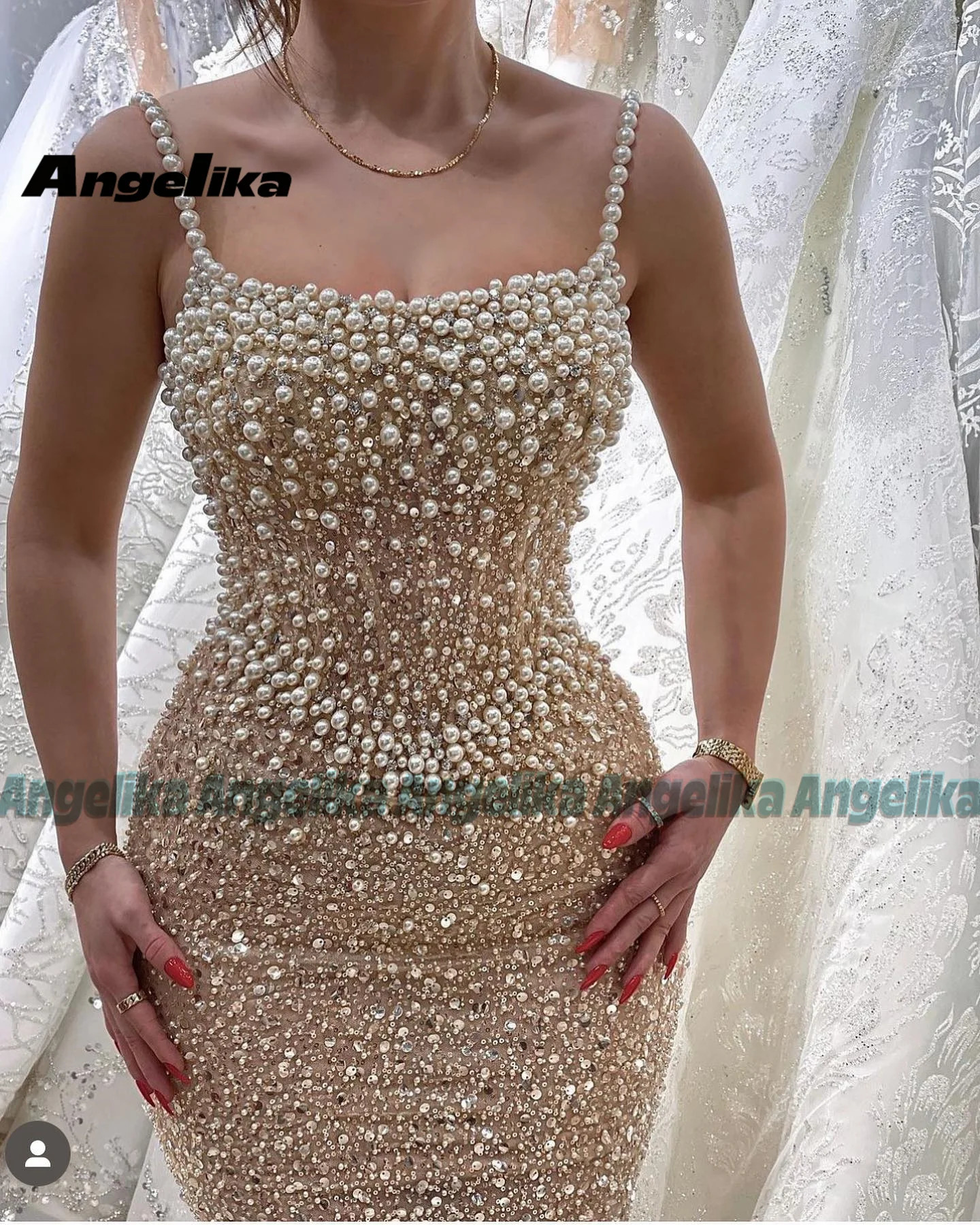 Angelika Pearl Womens Ball Dress Rhinestone Mermaid Italian Noodles Strap Robe De Soiree Customized Plus Size 250103