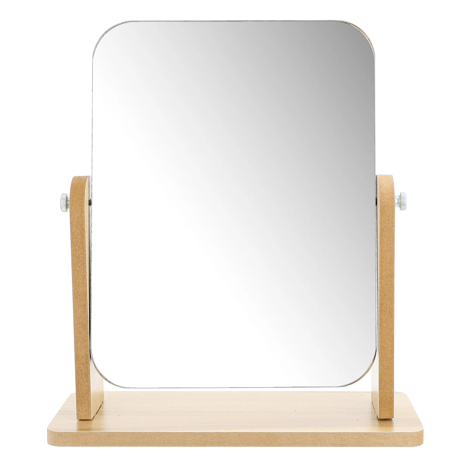 Desktop Vanity Mirror Swivel Square Natural Home Makeup with Stand Glass Wood Travel Dresser 250103