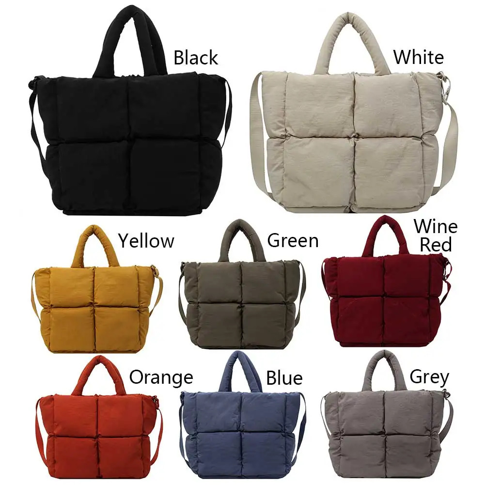 Women Puffer Shoulder Bag Large Capacity Simple Shopping Bag Solid Color Fashion Messenger Bags Adjustable Strap Padded Handbags 250102
