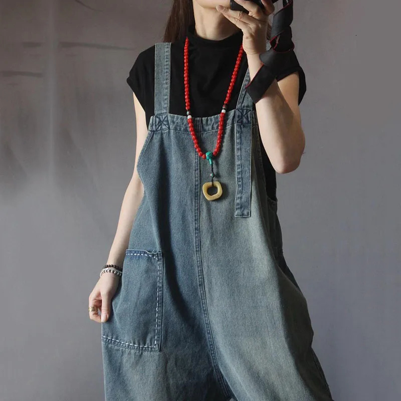 Womens Casual Denim Straps Jumpsuit Loose Oversized Women Rompers Jeans Overalls Vintage Female Nine Cents Suspenders Spri 241230