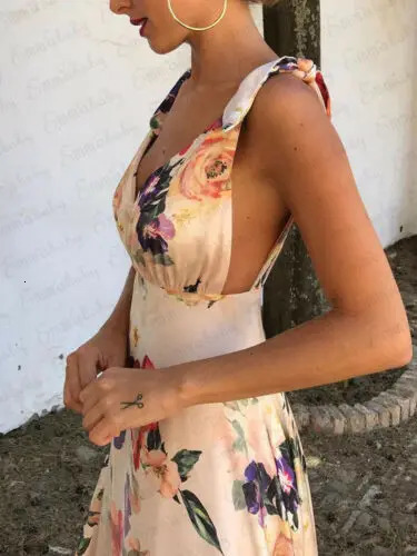 Summer ly Ladies V Neck Sundress Sexy Long Dress Backless Evening Party Printed Travel Beach Dresses 250103