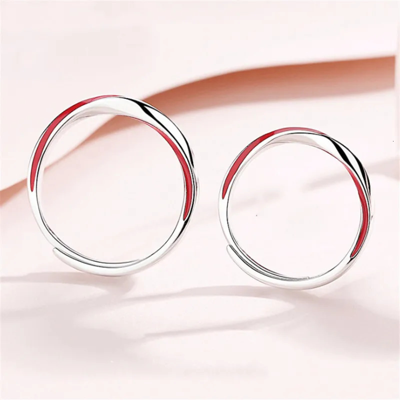 Drop Couples Rings Red Enamel Adjustable Finger Ring Silver-Color Ring For Women Men Statement Jewelry 250103