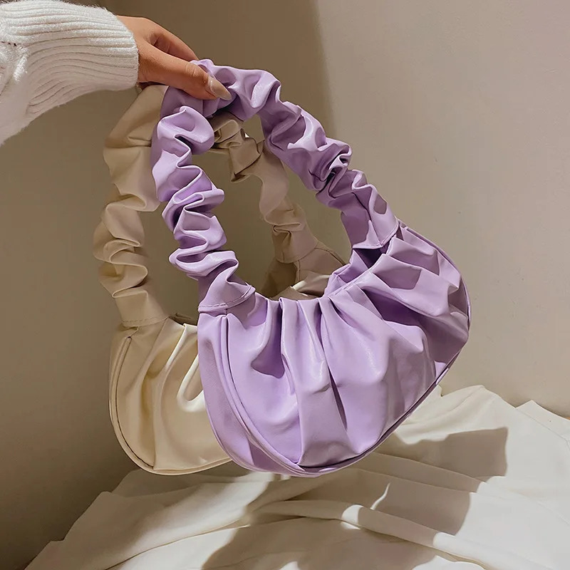 Fashion Pleated Handlebags for Women PU Cloud Bags Leisure Armpit Bag Shopping Shoulder Dumpling Handbag Female Hand 250107