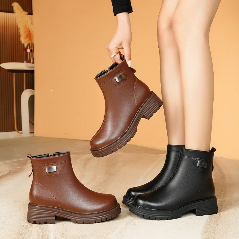 AIYUQI Ankle Boots Women Genuine Leather Natural Wool Snow Boots Women Anti Slip Large Size Women's Motorcycle Boots
