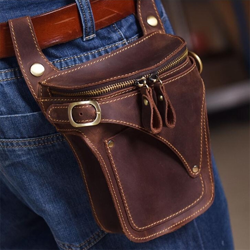 Motorcycle Bag For Men Genuine Leather Hip Belt Bag Mens Crazy Horse Waist Pack Male Hip Fanny Packs Bag Mens Phone Pouch 250103