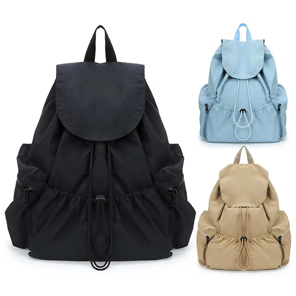 Nylon Drawstring Backpack Outdoor Travel Daypack Large Capacity Casual Rucksack Adjustable Strap Travel Bags for Women 250102