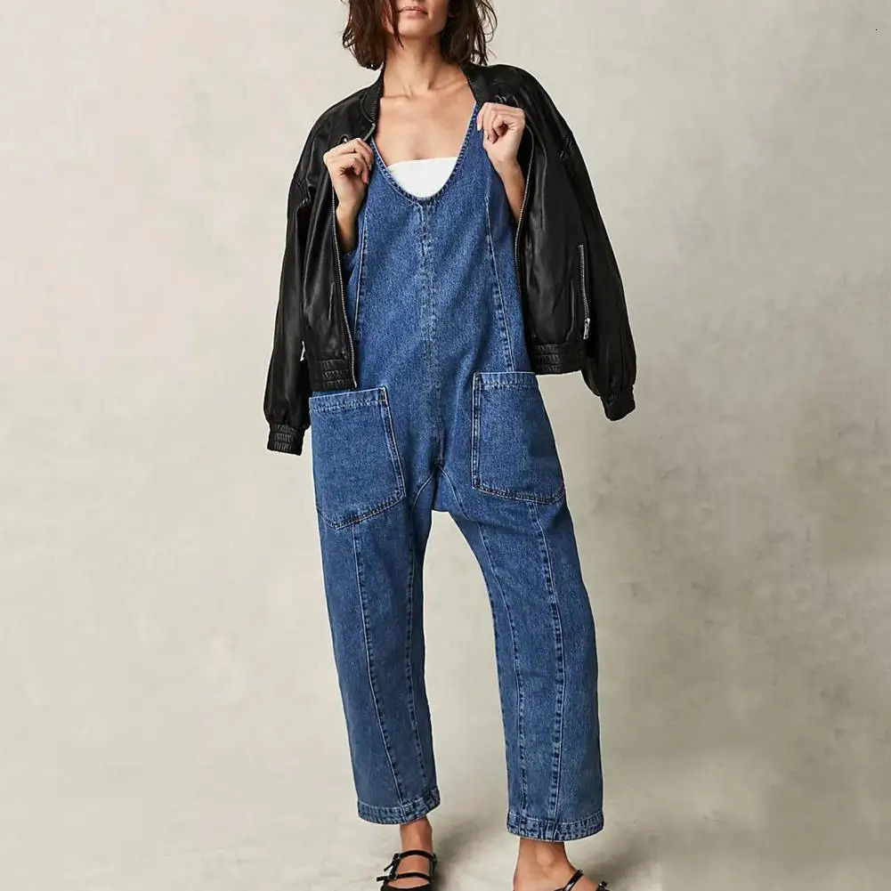 Women Denim Overalls Stylish Womens Denim Bib Overalls with Adjustable Straps Pockets Casual Streetwear Jumpsuit for A Relaxed 241230