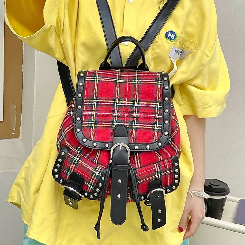 BOMO Plaid Print Womens Backpack Sweet High Capacity Backpacks for Ladies Gothic College Style Back To School Female Bag 250102
