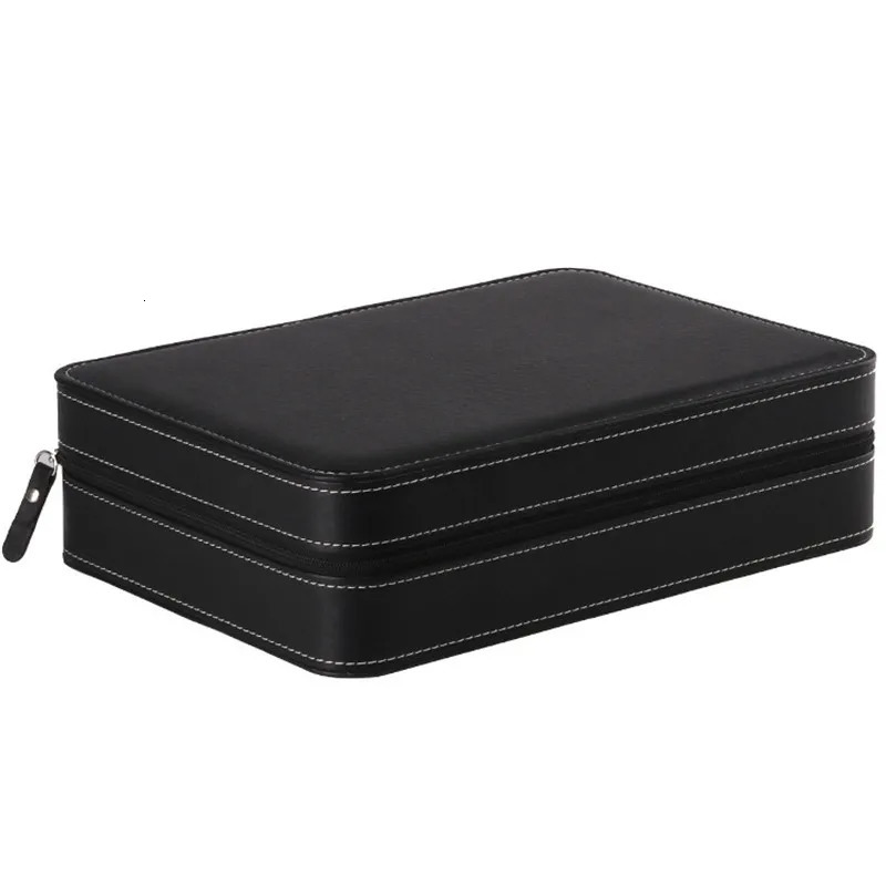 Fashion 10 Slot Black Watch Box 28 * 20 * 7.5CM Portable Leather Zipper Watch Display Box Watch Storage Organizer Stand 250102